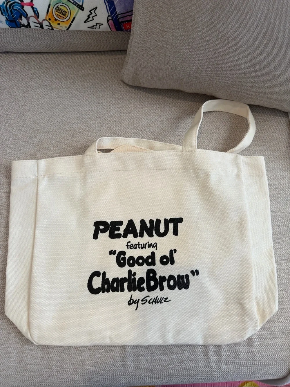 Peanuts Snoopy & Woodstock Kids Canvas Tote Bag - Cream